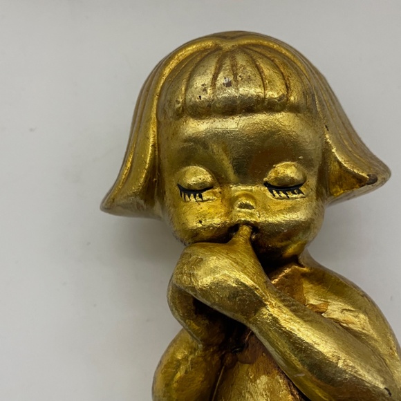 Rare Vintage Gold Finish Little Girl Figurine Piggy Bank - Picture 9 of 16